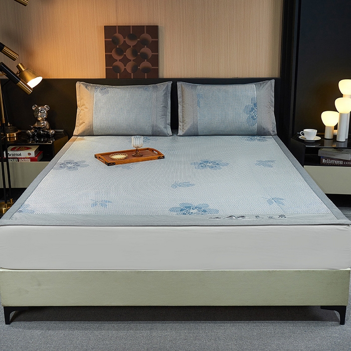 91家纺网 家纺一手货源 找家纺 青雅席业 2025新款3D复合提花清凉冰藤席-花语系列 花语-香槟