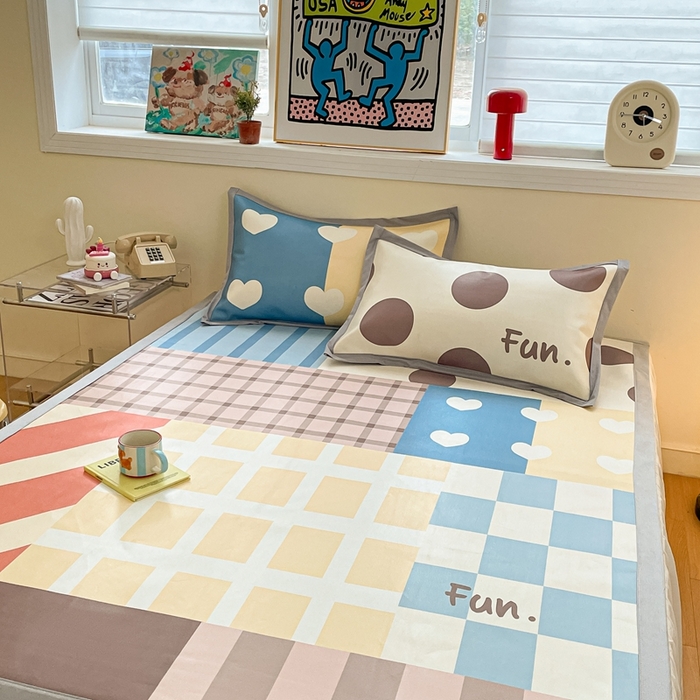 91家纺网 家纺一手货源 找家纺 川悦生活 2025新款大版凉感冰丝席三件套 格语