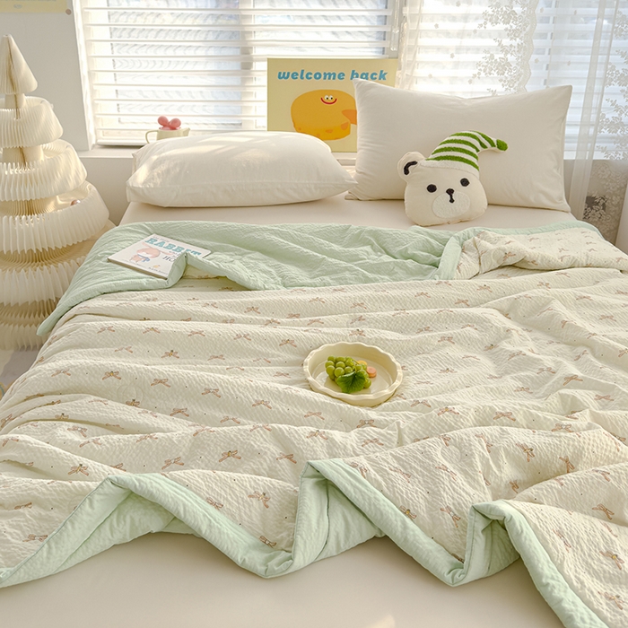 91家纺网 家纺一手货源 找家纺 2025新款A类印花泡泡纱大豆夏凉被被子被芯 蝴蝶结