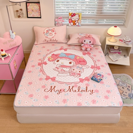 91家纺网 家纺一手货源 找家纺 金爱家 2025新款正版三丽鸥凉感乳胶凉席 花花美乐蒂