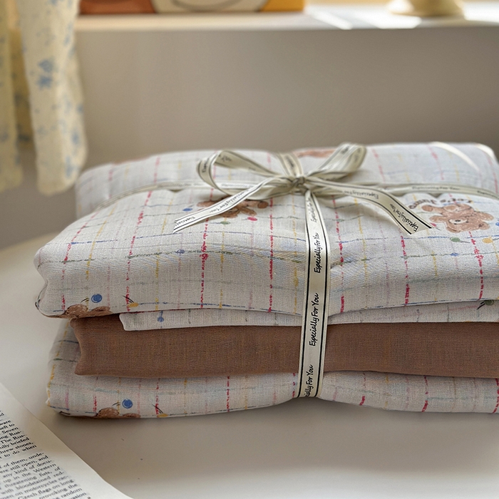 91家纺网 家纺一手货源 找家纺 2025新款全棉有氧双层纱四件套-卡通系列 跳跳熊