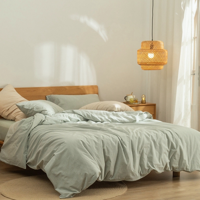 91家纺网 家纺一手货源 找家纺 玖弘家居 2025新款水洗棉单被套 绿密条