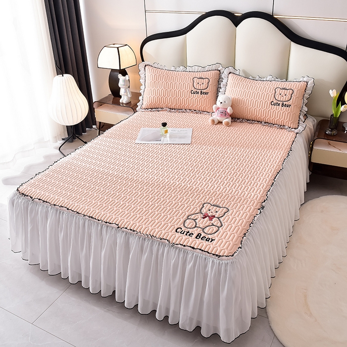 91家纺网 家纺一手货源 找家纺 炫拼家纺 2025新款coco熊床裙款乳胶凉席 coco熊-香妃粉