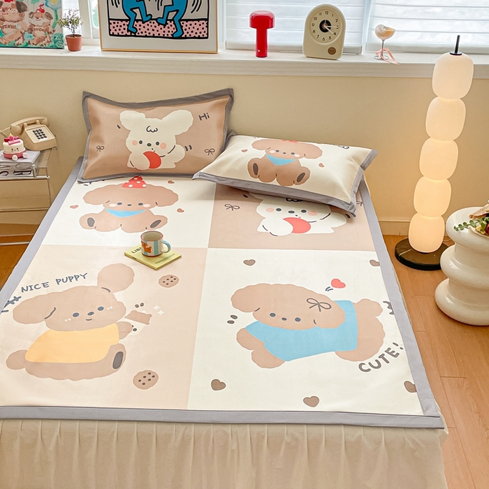 91家纺网 家纺一手货源 找家纺 川悦生活 2025新款大版凉感冰丝席三件套 快乐小萌狗