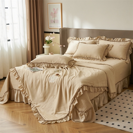 恒爱家纺2025新款莫代尔柔情似水多功能夏被床盖四件套			 			 梦幻金