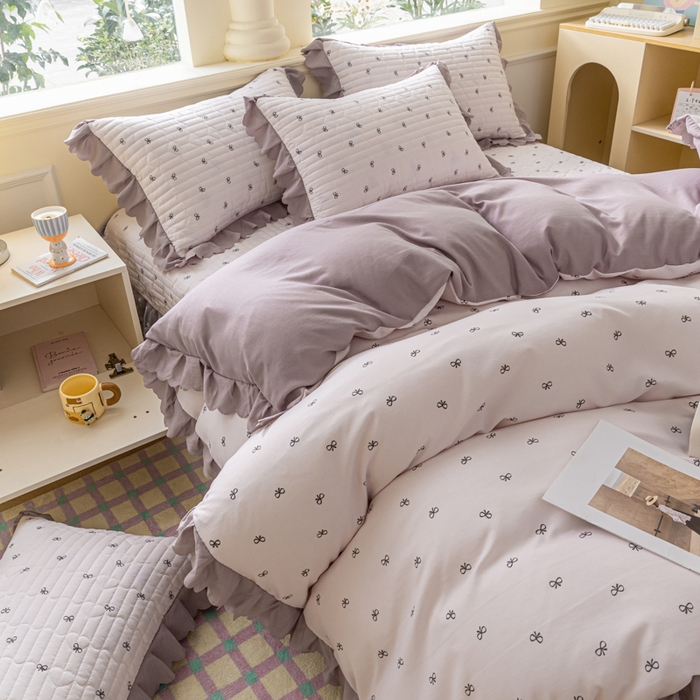 91家纺网 家纺一手货源 找家纺 珍爱家纺 2025新款A类针织棉双层纱夹棉床盖床裙花边单件三件四件套米亚