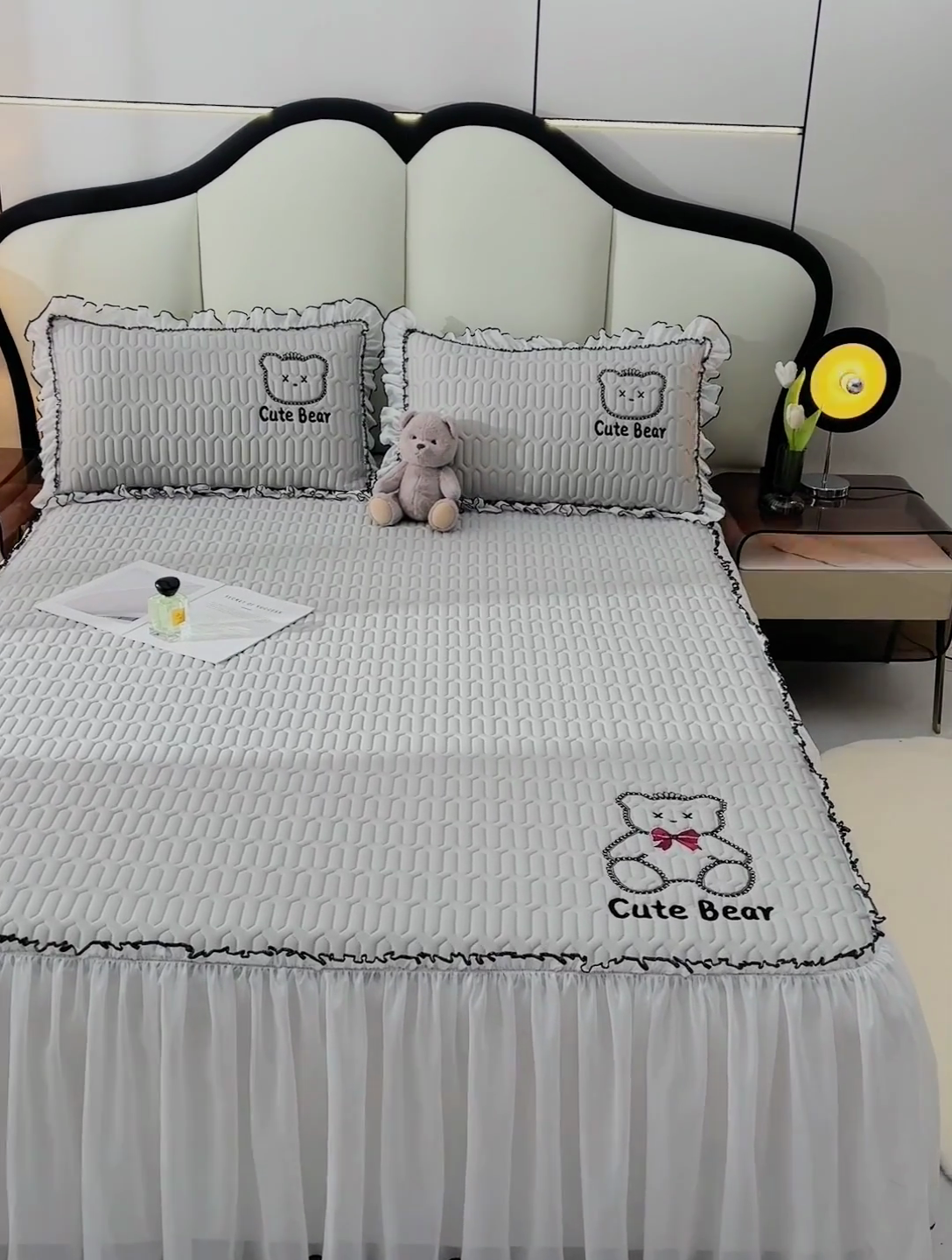 91家纺网 家纺一手货源 找家纺 炫拼家纺 2025新款coco熊床裙款乳胶凉席 coco熊-珍珠灰