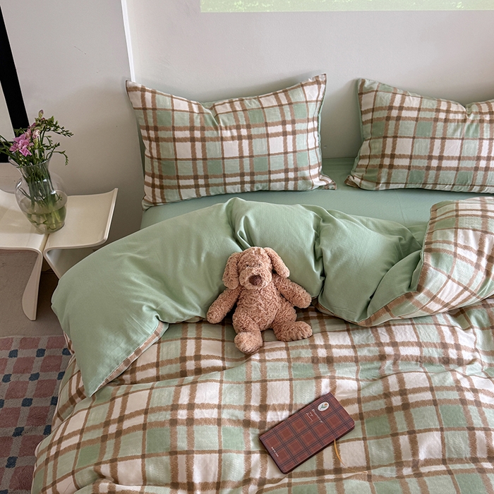 91家纺网 家纺一手货源 找家纺 2025新款全棉有氧双层纱四件套-简约系列 格调-绿