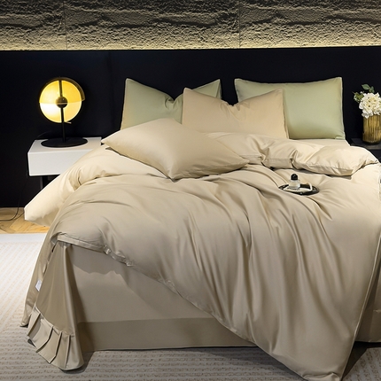 氧家2025新款60支全棉贡缎纯色四件套 香槟金
