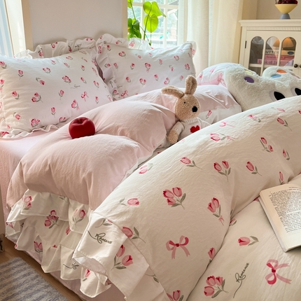 雨帆家纺2025新款水洗棉印花四件套 爱的告白