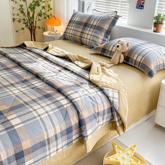 91家纺网 家纺一手货源 找家纺 欧夏家纺 2025新款里外全棉印花夏被100%新疆棉花 咖大格