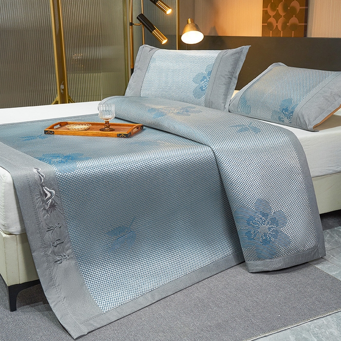 91家纺网 家纺一手货源 找家纺 青雅席业 2025新款3D复合提花清凉冰藤席-花语系列 花语-香槟