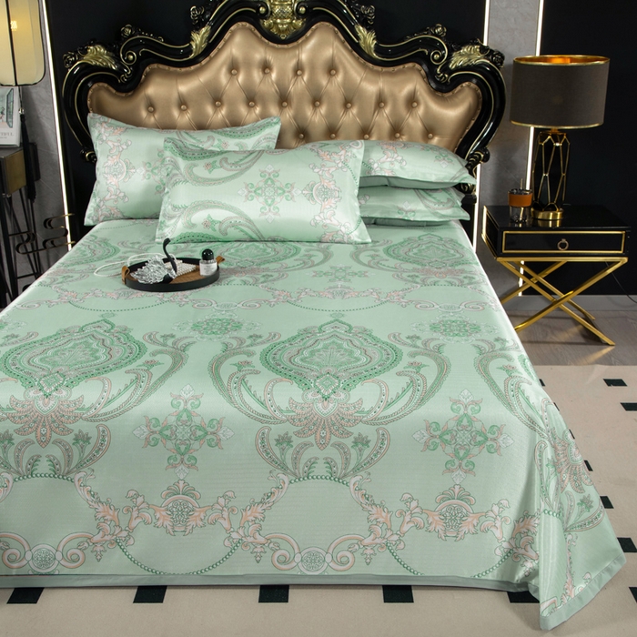 91家纺网 家纺一手货源 找家纺 肖恩毯业 2025新款印花斜纹冰丝席三件套 晚风来信