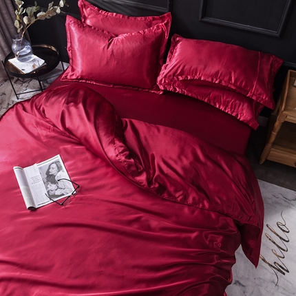 经年 2025年特价款丝绸水洗冰丝四件套-四件套 直播爆款 酒红