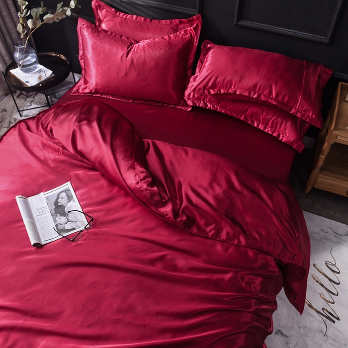 91家纺网 家纺一手货源 找家纺 经年 2025年特价款丝绸水洗冰丝四件套-四件套 直播爆款 酒红