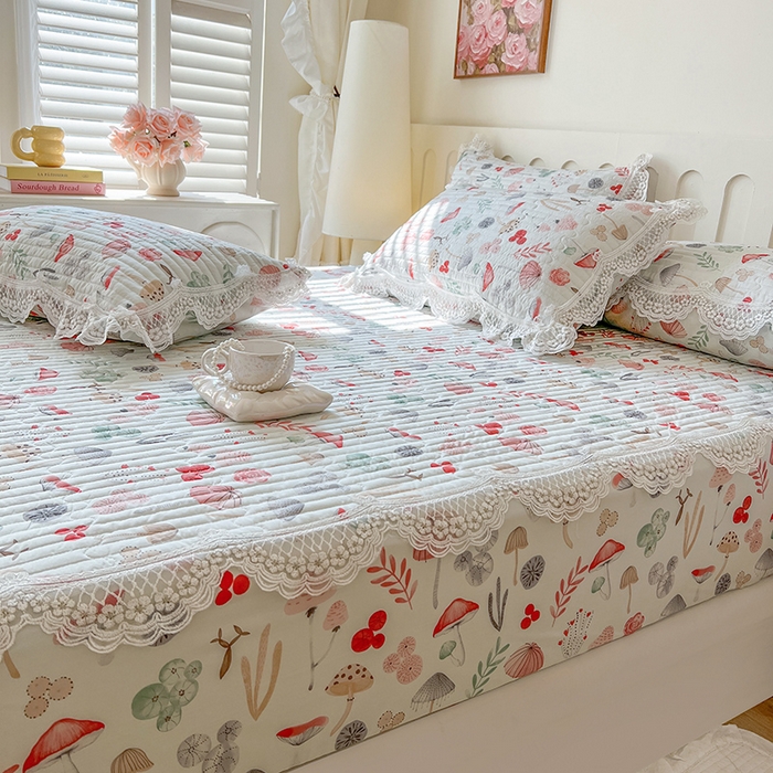 91家纺网 家纺一手货源 找家纺 麒豆豆 2025新款天丝印花床笠 蘑菇森林