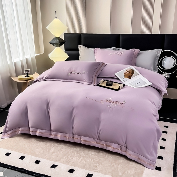 91家纺网 家纺一手货源 找家纺 （总）曲之慕 2025新品四季款高端刺绣四件套简约可水洗轻奢纯色刺绣四件套--蒂尔