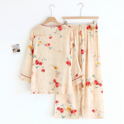 91家纺网 家纺一手货源 找家纺 （总）洛兰沙家居馆【只代发】【只代发】 2025新款国风竹纤维鸟语花香春夏女睡衣大码长袖长裤自带凉感休闲套装