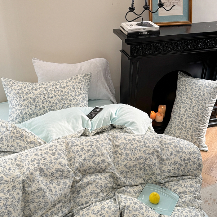 91家纺网 家纺一手货源 找家纺 2025新款全棉有氧双层纱四件套-碎花系列 悠然南山