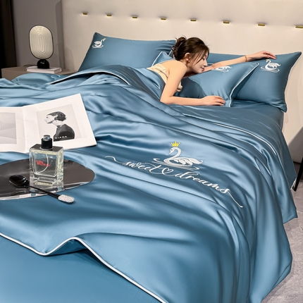 91家纺网 家纺一手货源 找家纺 （总）如一 2025新款麻绳系列水洗冰丝刺绣夏被四件套