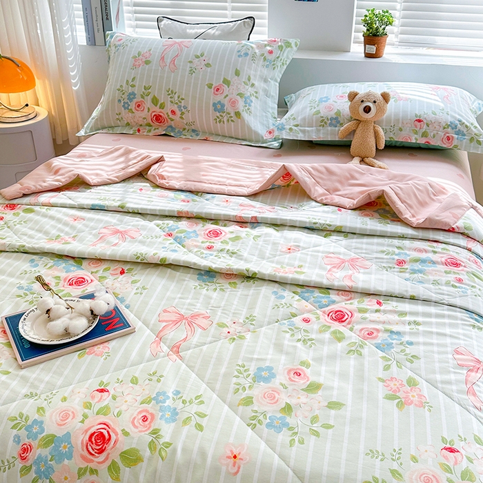 91家纺网 家纺一手货源 找家纺 欧夏家纺 2025新款里外全棉印花夏被100%新疆棉花 花语伊人