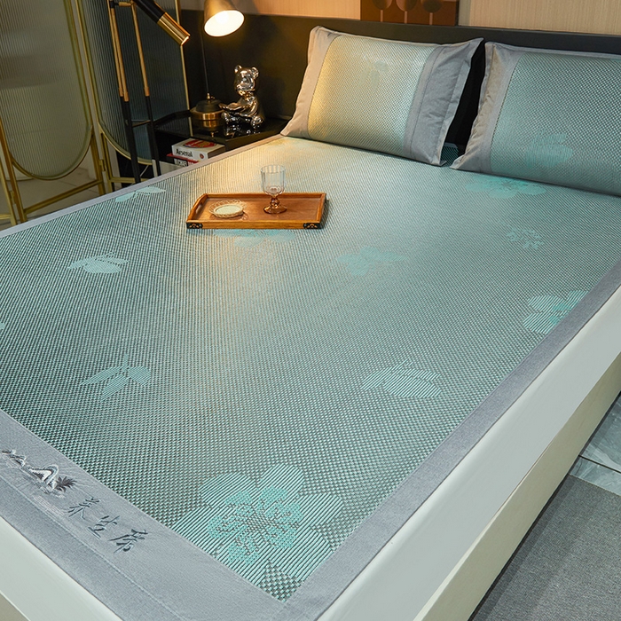 91家纺网 家纺一手货源 找家纺 青雅席业 2025新款3D复合提花清凉冰藤席-花语系列 花语-绿