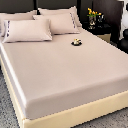 纽缦家纺 2025新款纯色提花冰丝系列床笠单件-单床笠 奶茶棕