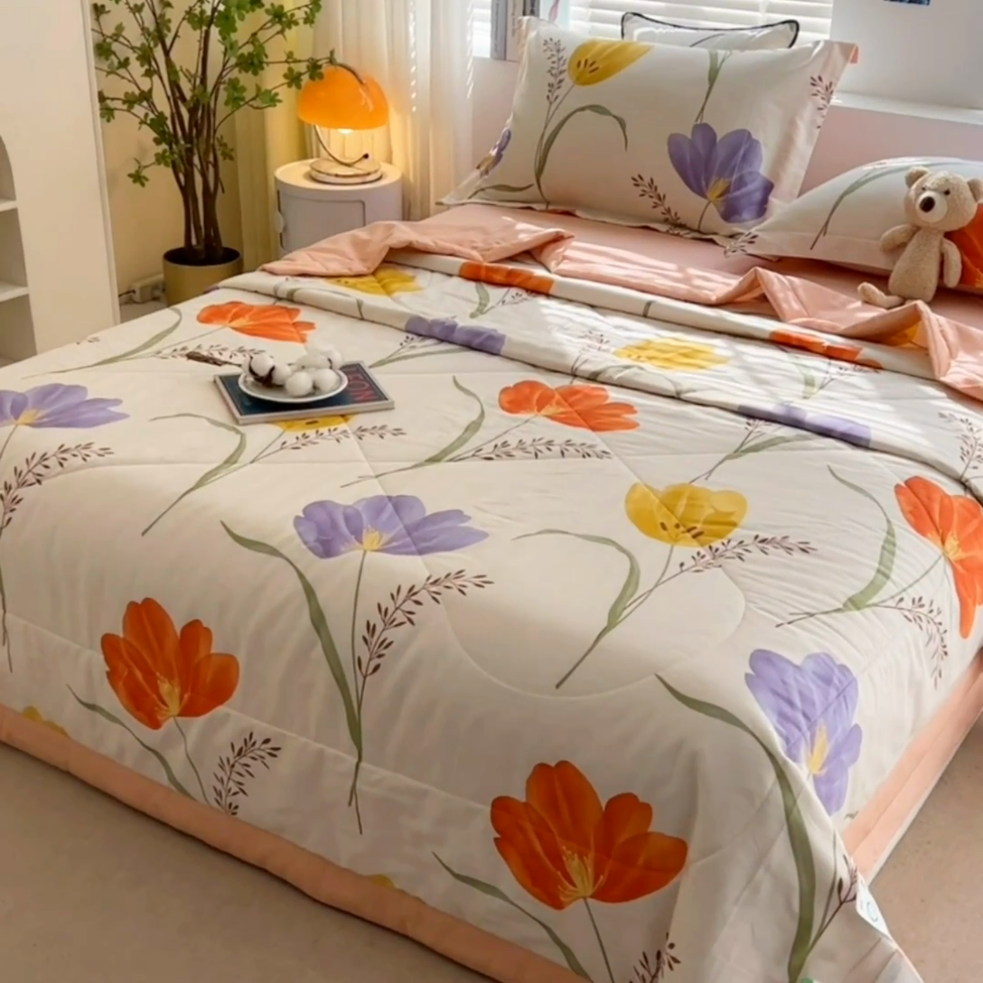 91家纺网 家纺一手货源 找家纺 欧夏家纺 2025新款里外全棉印花夏被100%新疆棉花 阑珊