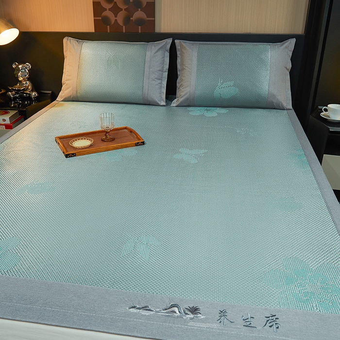 91家纺网 家纺一手货源 找家纺 青雅席业 2025新款3D复合提花清凉冰藤席-花语系列 花语-绿