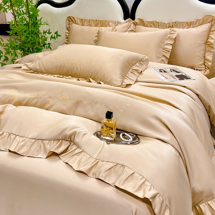 经年 2025年水洗真丝冰丝天丝韩版刺绣四件套直播爆款 一世系列 一世-香槟