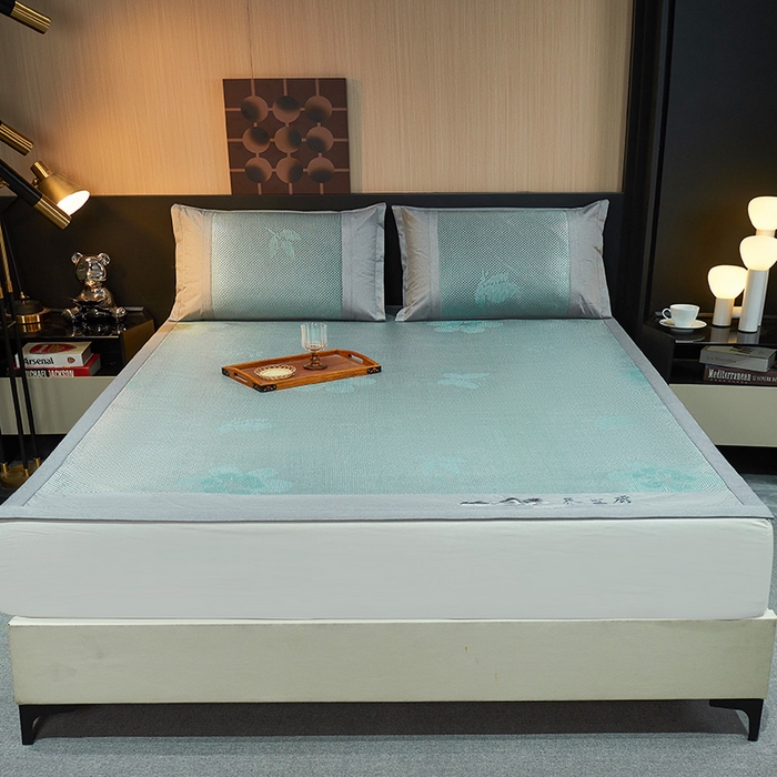 91家纺网 家纺一手货源 找家纺 青雅席业 2025新款3D复合提花清凉冰藤席-花语系列 花语-绿