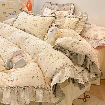 91家纺网 家纺一手货源 找家纺 （总）眠帛家居 2025新款A类皱皱纱蕾丝花边四件套