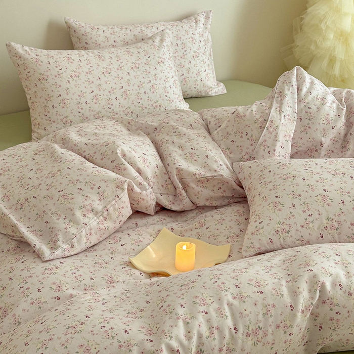 91家纺网 家纺一手货源 找家纺 塞纳 2026新款.全棉有氧双层纱四件套-场景二-拾秋-米粉