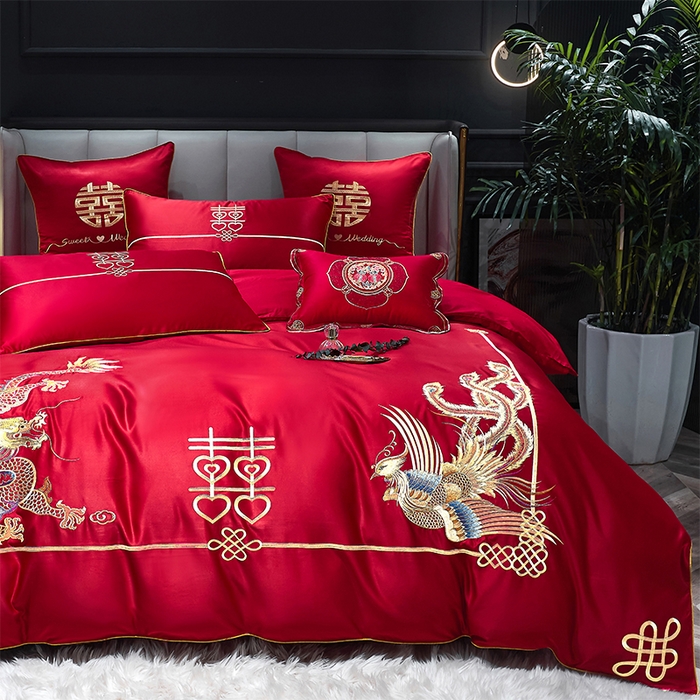 91家纺网 家纺一手货源 找家纺 甜咪咪婚庆 2025新款纯棉全棉面料刺绣结婚 婚庆 四件套 多件套  小红书推荐热款 龙凤添喜