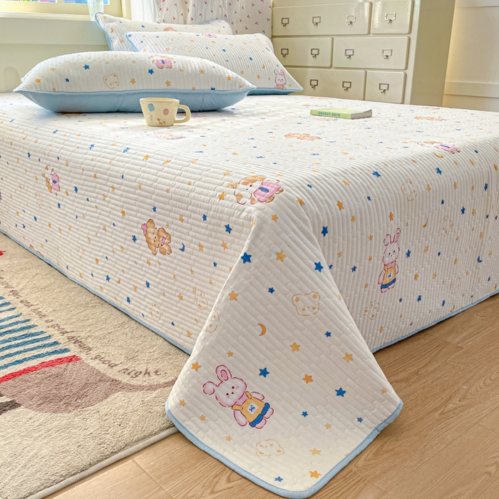 91家纺网 家纺一手货源 找家纺 857家居 2025新款针织双层纱床盖三件套 梦幻星辰