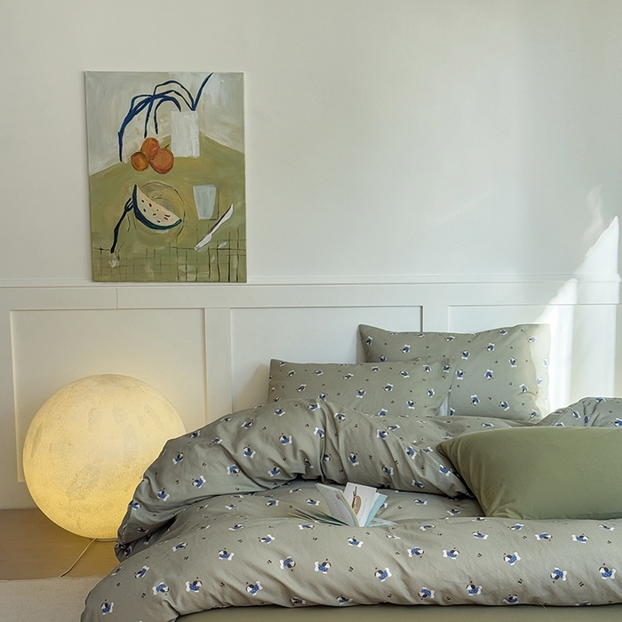 91家纺网 家纺一手货源 找家纺 2025新品全棉A类双层纱卡通风系列四件套 奶酪狗