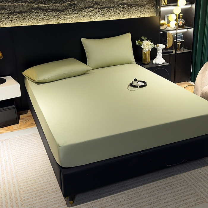 91家纺网 家纺一手货源 找家纺 氧家2025新款60s贡缎长绒棉纯色随心配系列-床笠 抹茶绿