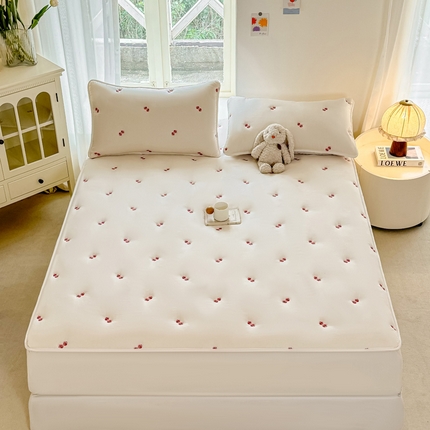 萌飞 2025新款A类亲肤大豆棉刺绣夹棉床笠床褥学生床垫 蝴蝶结白