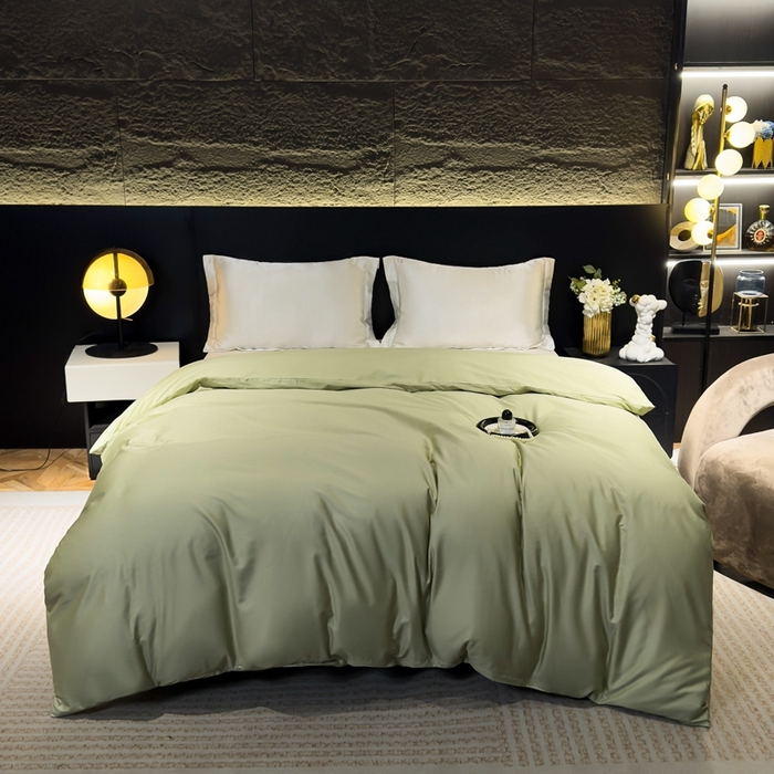 91家纺网 家纺一手货源 找家纺 氧家2025新款60s贡缎长绒棉纯色随心配系列-被套 抹茶绿