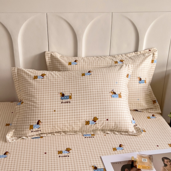 91家纺网 家纺一手货源 找家纺 情煊家纺 2025新款全棉花边款枕套 俏皮狗