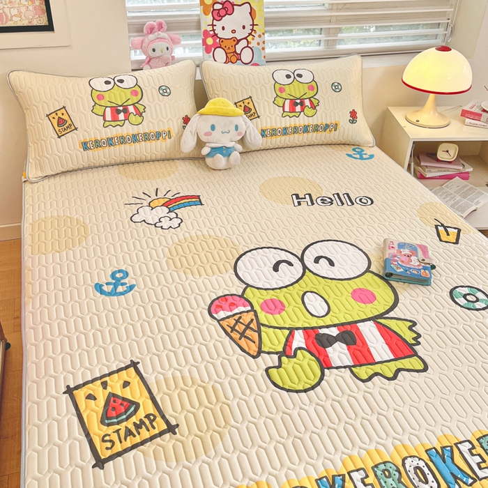 91家纺网 家纺一手货源 找家纺 金爱家 2025新款正版三丽鸥凉感乳胶凉席 夏日大眼蛙