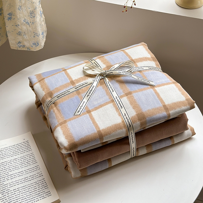 91家纺网 家纺一手货源 找家纺 2025新款全棉有氧双层纱四件套-简约系列 格调-蓝