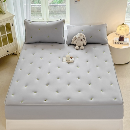 萌飞 2025新款A类亲肤大豆棉刺绣夹棉床笠床褥学生床垫 牛油果灰
