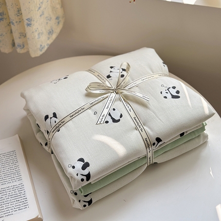 2025新款全棉有氧双层纱四件套-卡通系列 熊猫仔仔