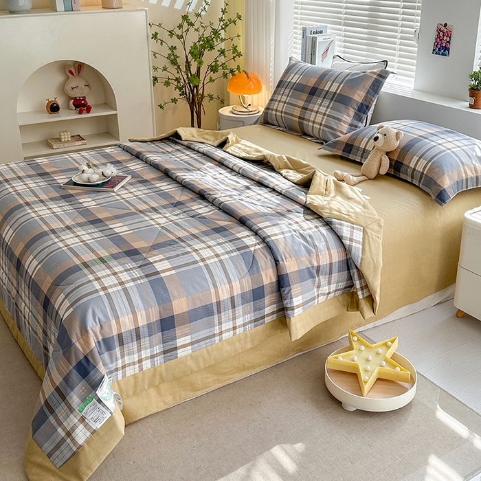 91家纺网 家纺一手货源 找家纺 欧夏家纺 2025新款里外全棉印花夏被100%新疆棉花 咖大格