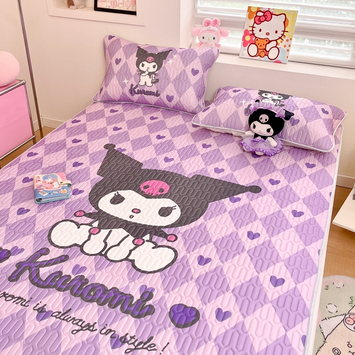 91家纺网 家纺一手货源 找家纺 金爱家 2025新款正版三丽鸥凉感乳胶凉席 桃心库洛米