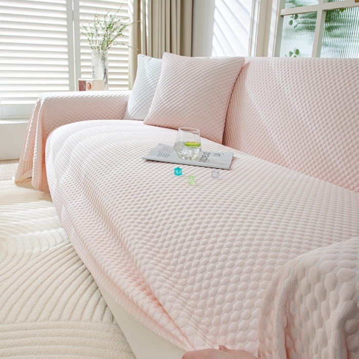 91家纺网 家纺一手货源 找家纺 沐沐 2026新款冰豆豆沙发巾 少女粉