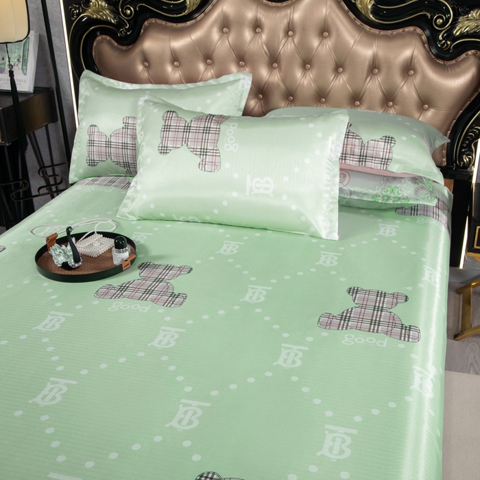 91家纺网 家纺一手货源 找家纺 肖恩毯业 2025新款印花斜纹冰丝席三件套 薄荷清晨