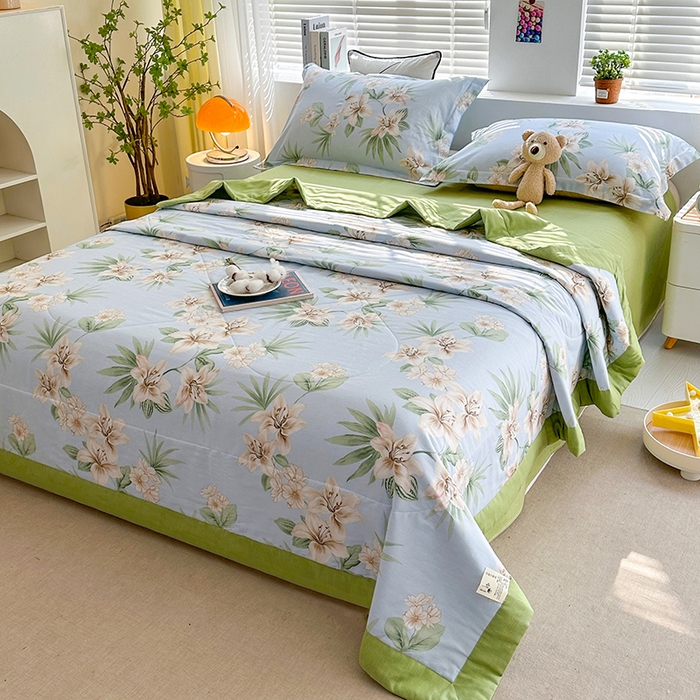 91家纺网 家纺一手货源 找家纺 欧夏家纺 2025新款里外全棉印花夏被100%新疆棉花 花涧水色