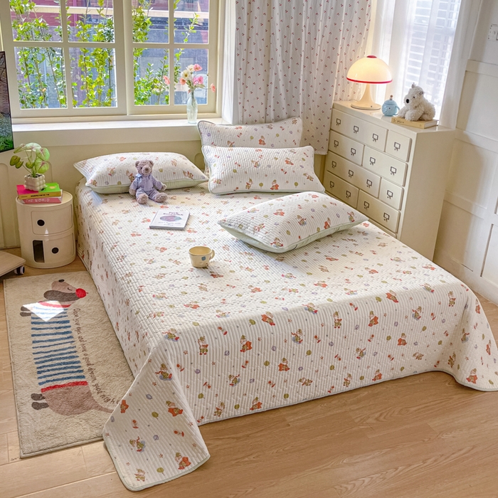 91家纺网 家纺一手货源 找家纺 857家居 2025新款针织双层纱床盖三件套 绿野仙踪